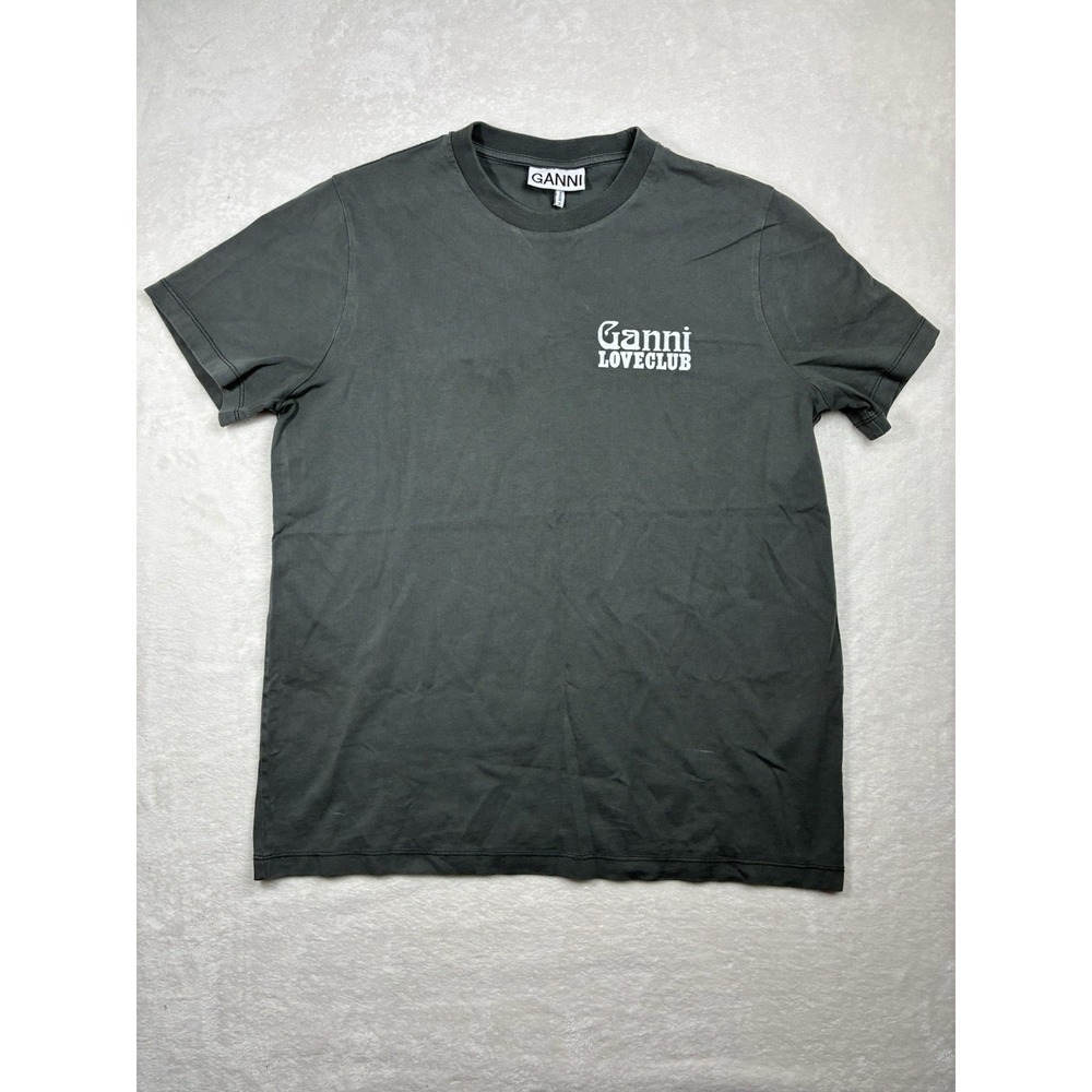 Ganni Love Club T-Shirt Size Small Gray Women's Made in Portugal